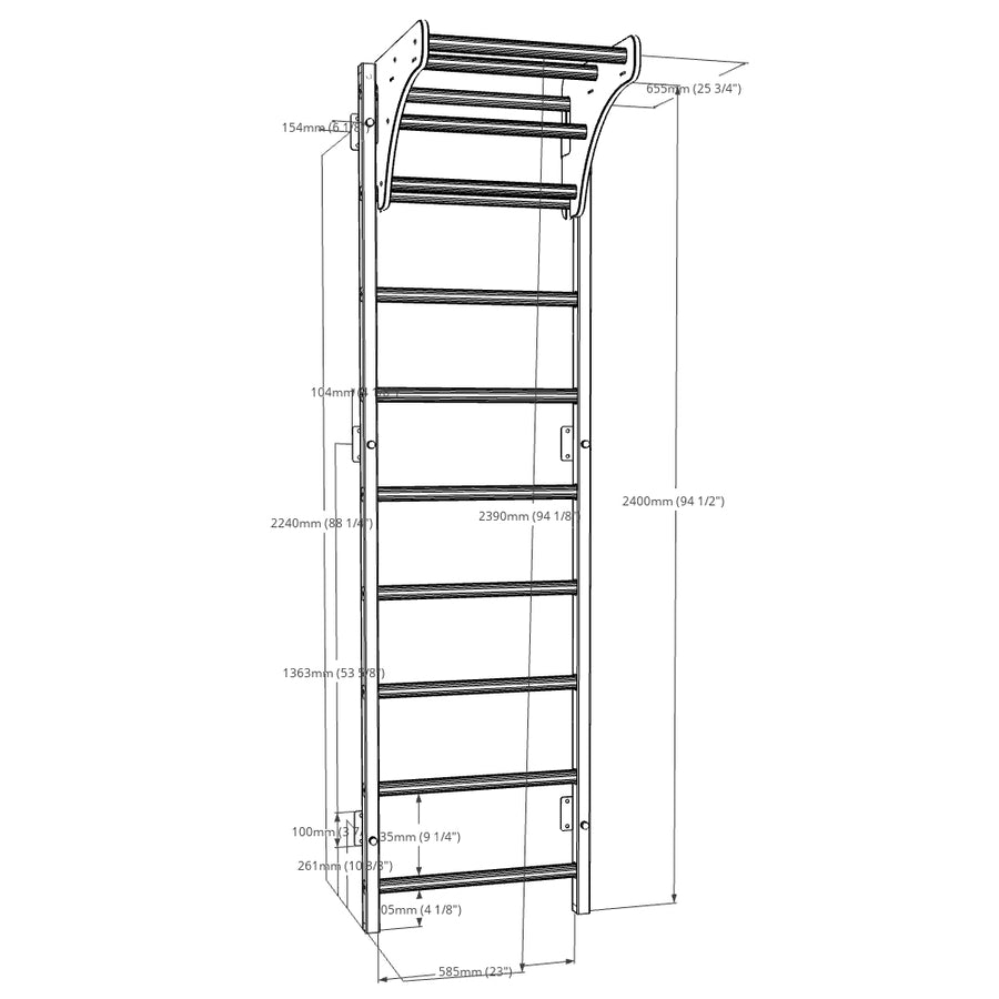 BenchK 711 wall bars with wooden pull up bar