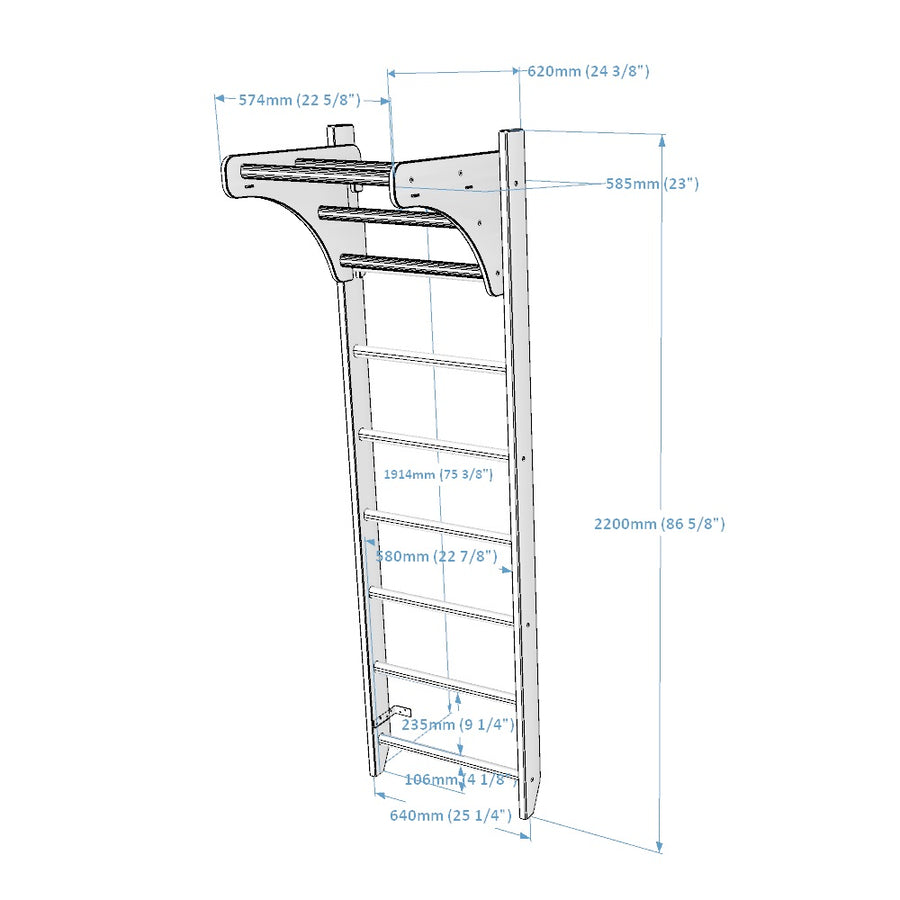 BenchK 111 Solid beech wood wall bars with adjustable pull-up bar